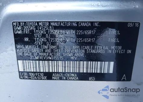 2017 Toyota Rav4 Xle из США, поврежденный, VIN 2T3WFREV5HW315515